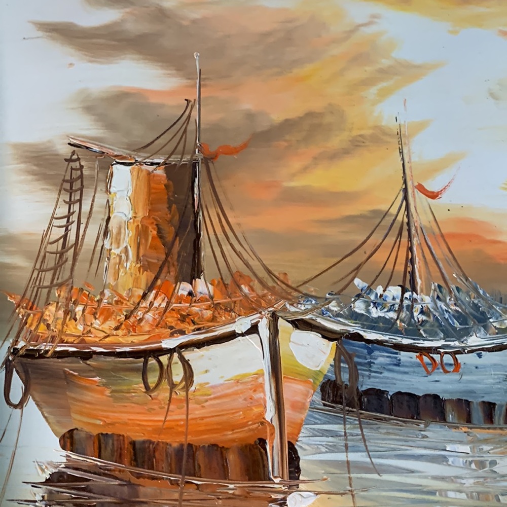 Gorgeous sunset ocean original oil painting. 24.25 x 21. Canvas 27 x 23.5 - Picture 2 of 5
